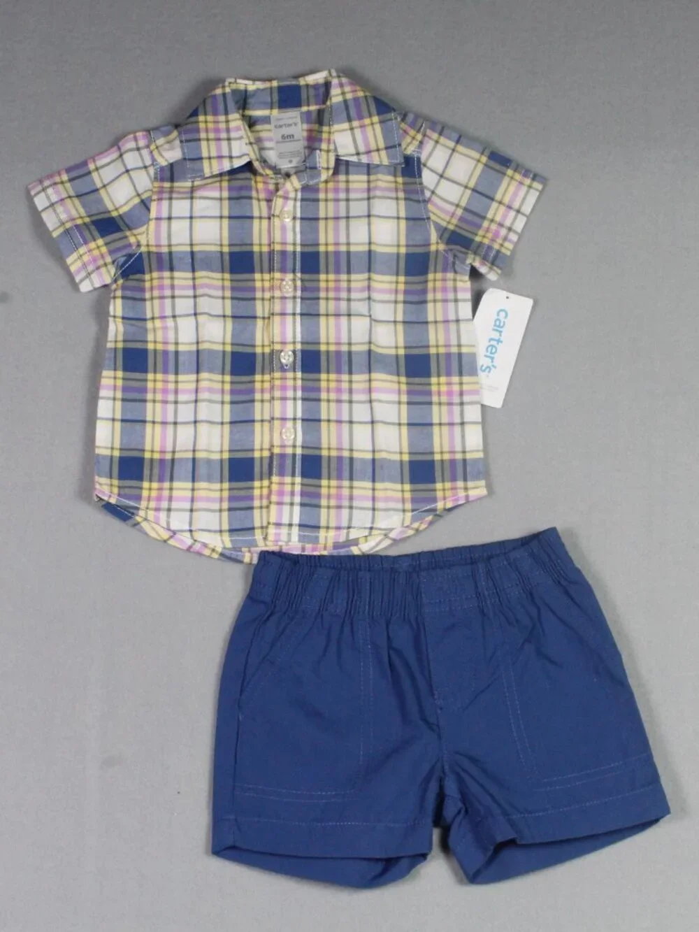 Carter's 6M Baby Boy 3pc Lot Plaid Button Shirt Anchor Romper Stripe - Picture 3 of 9